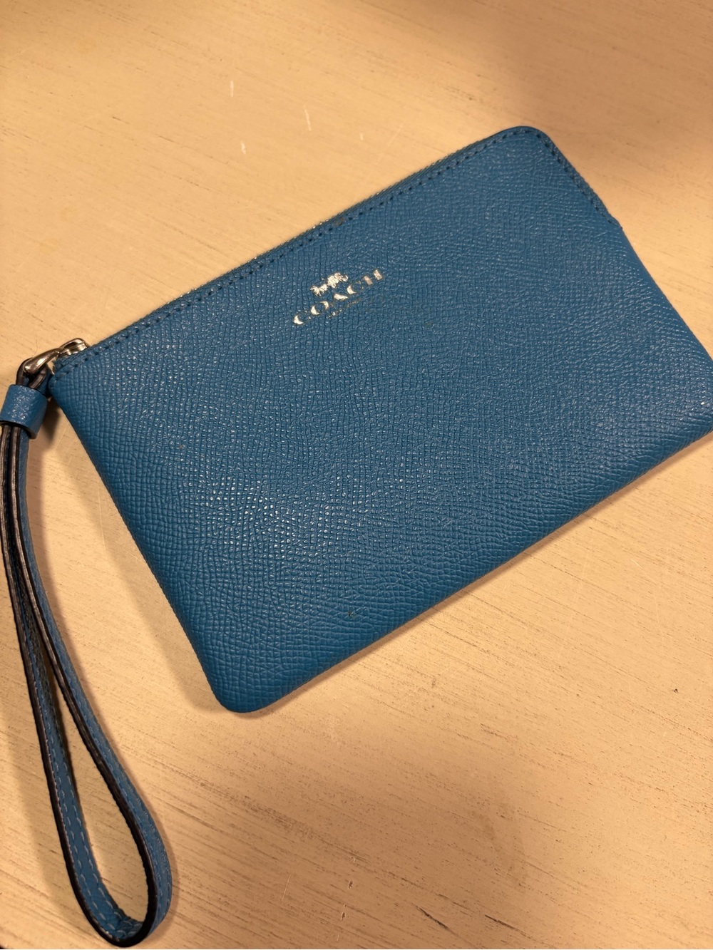 Coach Teal Leather Wristlet with Gold Logo